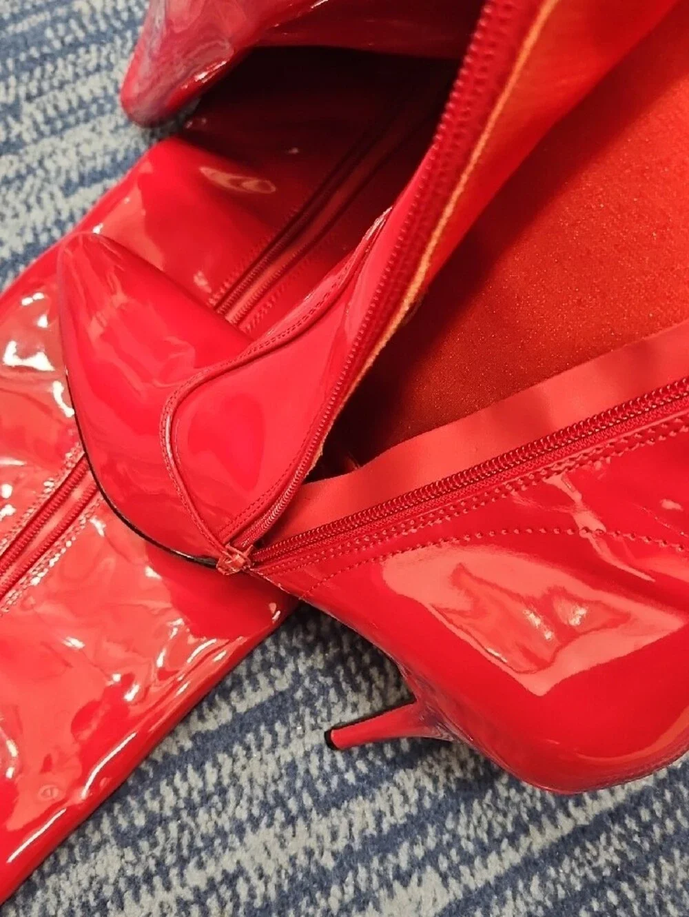 Pleaser Red Patent Over-the-Knee Stiletto Boots
